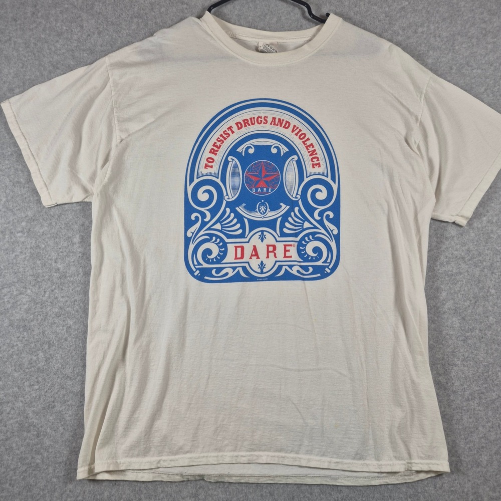 Y2K DARE Fruit of the Loom T-Shirt Mens XL White Graphic Drugs and Violence Tee
